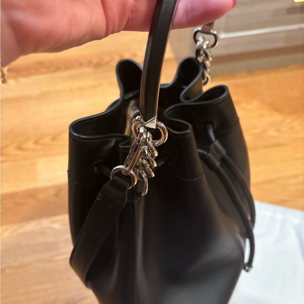 Jimmy Choo Black Leather Drawstring Bucket Bag - Picture 6 of 7